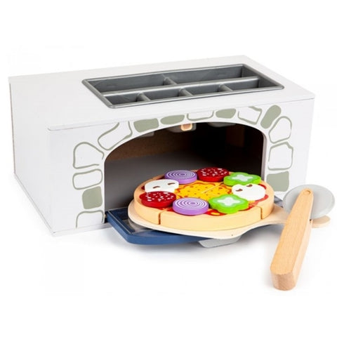 Jucarie Lemn Ecotoys Cuptor Pentru Pizza + Accesorii Pentru Bucatarie si Alimente