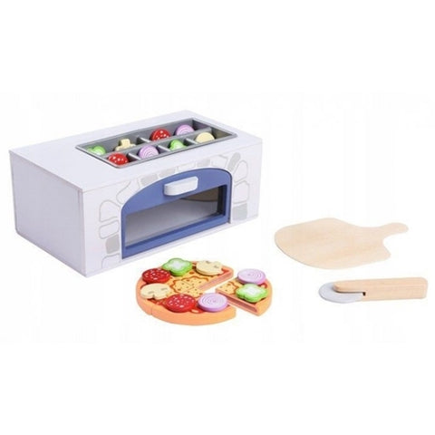 Jucarie Lemn Ecotoys Cuptor Pentru Pizza + Accesorii Pentru Bucatarie si Alimente