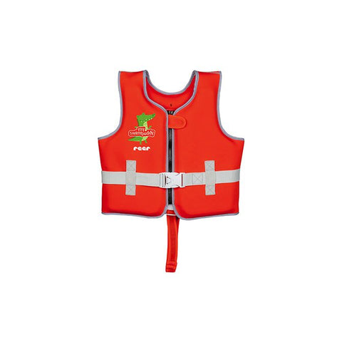 Vesta de inot pentru copii, ajustabila, 15–19 kg (2-3 ani), marimea S, rosie, cu imprimeu crocodil, Reer MySwimBuddy Swim Vest S, 66034