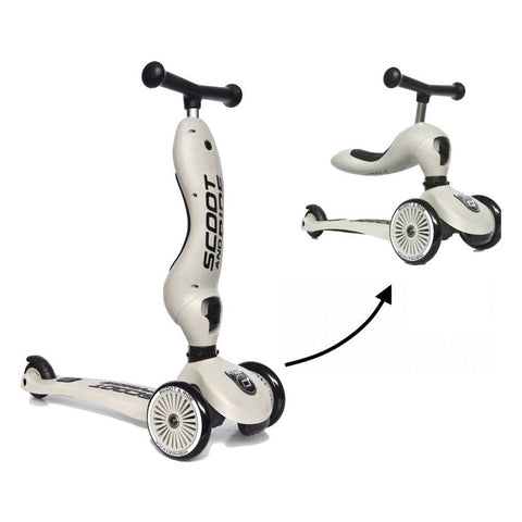 Trotineta copii cu sezut, transformabila 2in1, HighwayKick 1 Ash, 1-5 ani, pana la 50 kg, Scoot & Ride