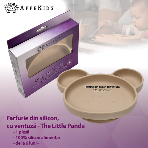 Farfurie din silicon cu ventuza, AppeKids, Panda - Bubble Beige