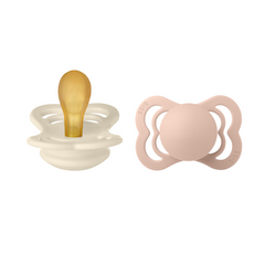 Bibs - Set 2 suzete Supreme Latex, tetina simetrica, 0 luni +-Ivory/Blush