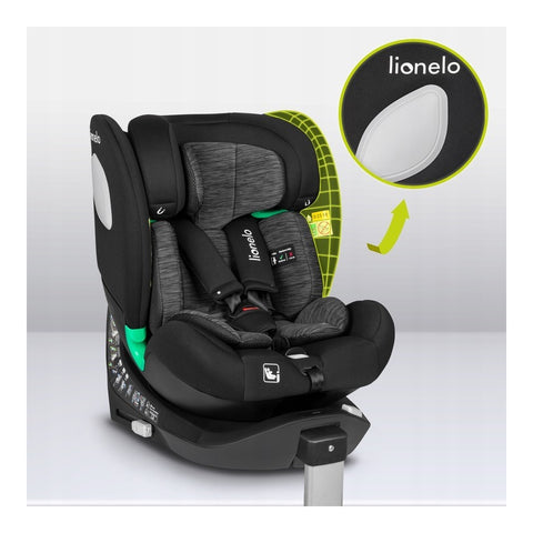 Scaun auto, Lionelo, i-Size Braam, 0-36 Kg, 40-150 cm, Cu isofix si picior de fixare, Protectie laterala, Rotire 360 grade, Ajustare spatar in 5 pozitii, Tetiera reglabila in 14 trepte, Conform cu standardul european de securitate R129, Negru