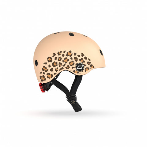 Casca de protectie pentru copii, sistem de reglare magnetic cu led, XXS-S, 45-51 cm, 1 an+, Leopard, Scoot Ride