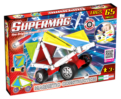 Set de constructie masini cu piese magnetice Supermag, 65 piese