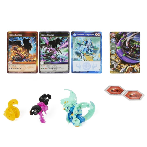 Spin Master - Set 3 Bakugani Spin Master Platinum Powerup S4 Dragonoid, Nano Sledge si Nano Lancer