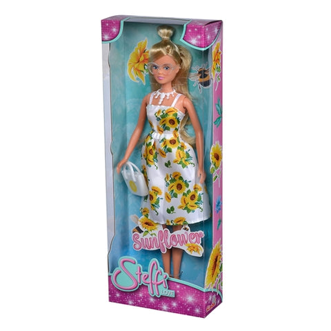 Simba - Papusa Steffi Simba in Rochita Alba cu Imprimeu Floarea Soarelui 29 cm