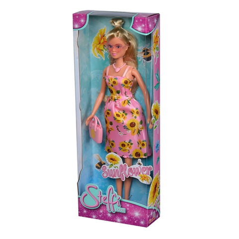 Simba - Papusa Steffi Simba in Rochita Roz cu Imprimeu Floarea Soarelui 29 cm