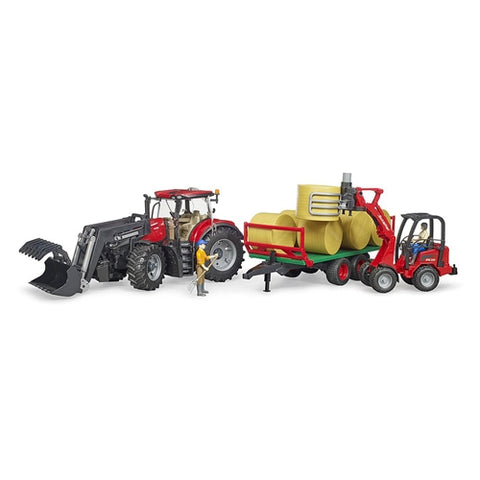 Bruder - Tractor Case Ih Optum 300 Cvx cu Incarcator Frontal si Remorca Transport cu 8 Baloti