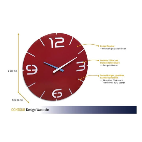 TFA - Ceas de Perete Analog TFA, Creat de Designer, Model Contour, Rosu