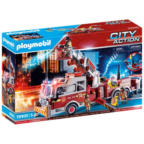 Set de Constructie Playmobil Masina de Pompieri cu Scara Turn