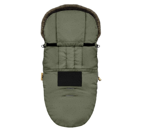 Sac de dormit de iarna pentru carucior cu centuri de siguranta in 5 puncte, cu blana detasabila, fermoare laterale, impermeabil si plus, umplutura fleece, 105x48cm, 0-36 luni, Khaki