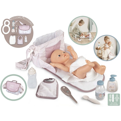 Smoby - Gentuta de Infasat pentru Papusa Smoby Baby Nurse Changing Bag Crem cu Accesorii