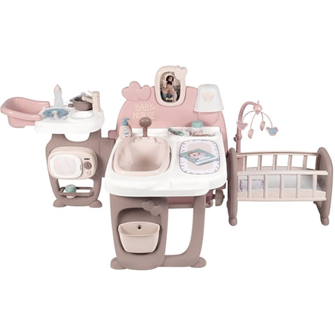 Smoby - Centru de Ingrijire pentru Papusi Smoby Baby Nurse Doll`s Play Center Maro cu 23 Accesorii
