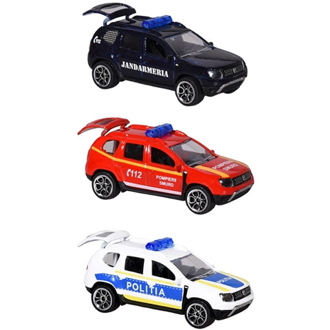 Set Dacia Duster SOS Majorette cu Masina de Jandarmerie, Salvare si Politie