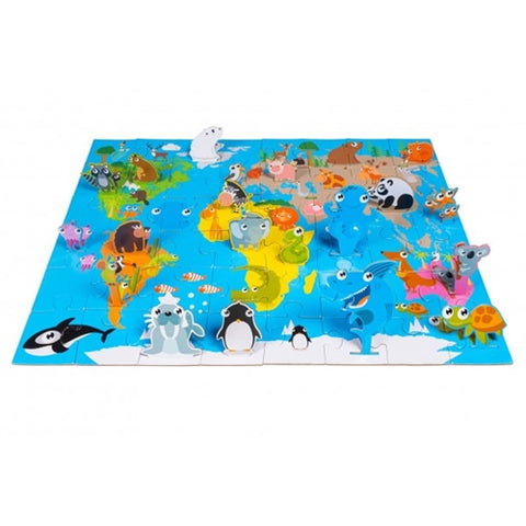 Puzzle Harta Lumii Globo 48 Piese si 20 Figurine Animale 3D- 
