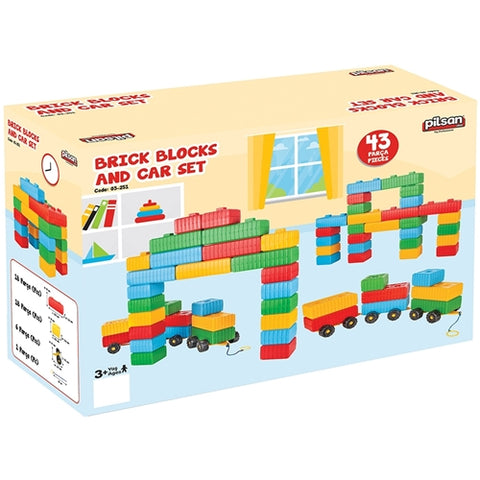 Jucarie Cuburi de Construit Pilsan Brick Blocks and Car Set 43 Piese