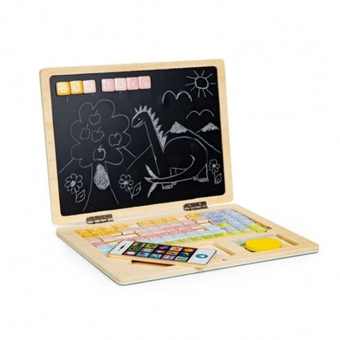 Laptop educational din lemn cu magnet si taste din lemn G068 - Albastru