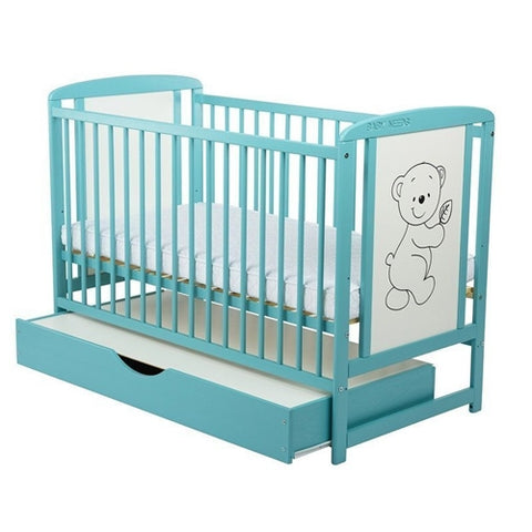 Patut din Lemn BabyNeeds Timmi 120x60 cm din Lemn de Pin si Mdf Mint + Saltea 8 cm