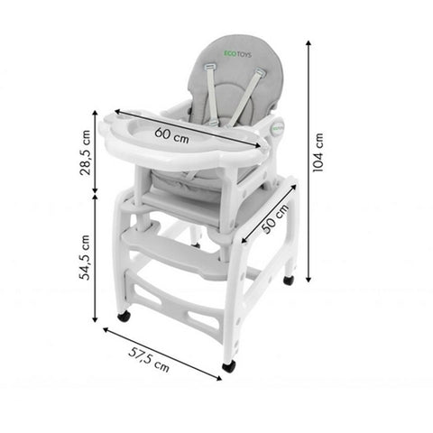 Ecotoys - Scaun de Masa Transformabil 3 in 1 Gri