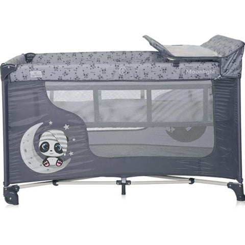 Patut Pliabil Lorelli Moonlight Plus 2 Nivele cu Accesorii Cool Grey Pandas
