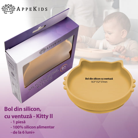 Bol din silicon, AppeKids, Kitty II - Honey