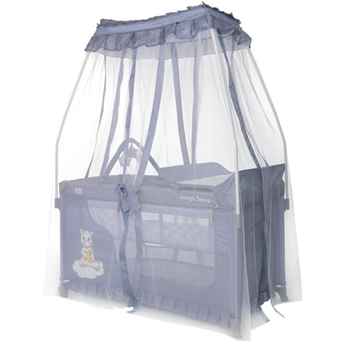 Lorelli -Patut Pliabil cu Accesorii si Baldachin, Magic Sleep Cool Grey Hippo