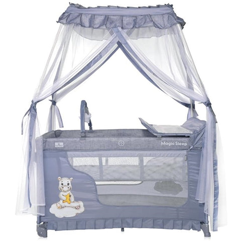 Lorelli -Patut Pliabil cu Accesorii si Baldachin, Magic Sleep Cool Grey Hippo