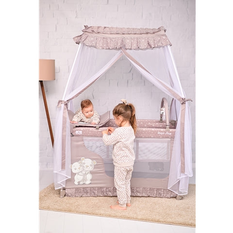 Lorelli -Patut Pliabil cu Accesorii si Baldachin, Magic Sleep Cool Grey Hippo