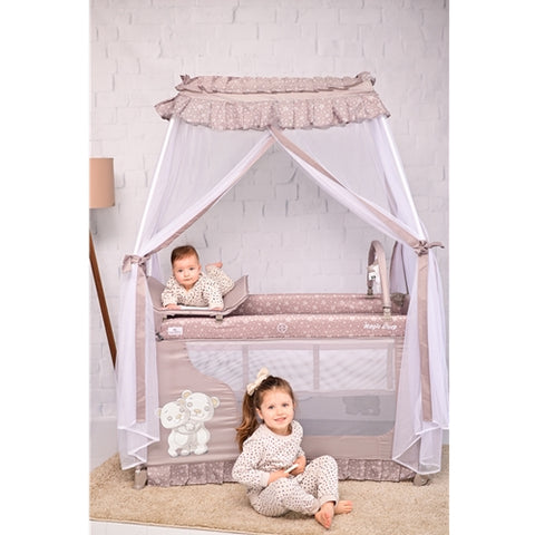 Lorelli -Patut Pliabil cu Accesorii si Baldachin, Magic Sleep Cool Grey Hippo