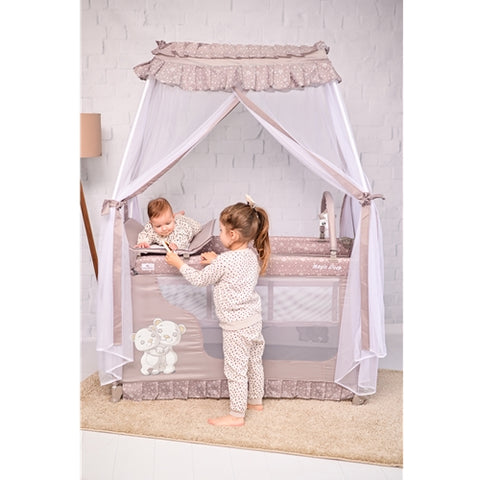 Lorelli -Patut Pliabil cu Accesorii si Baldachin, Magic Sleep Cool Grey Hippo