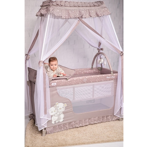 Lorelli -Patut Pliabil cu Accesorii si Baldachin, Magic Sleep Cool Grey Hippo