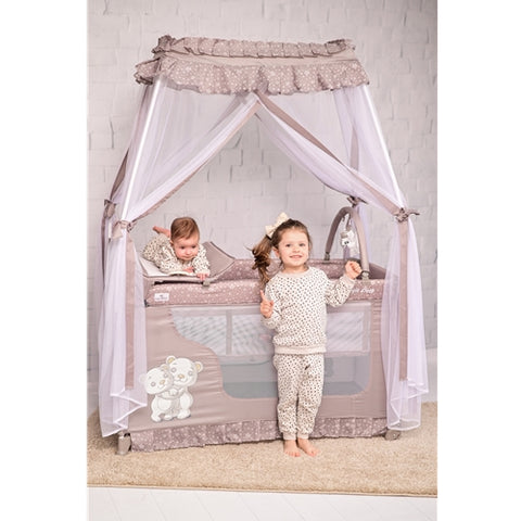 Lorelli -Patut Pliabil cu Accesorii si Baldachin, Magic Sleep Cool Grey Hippo