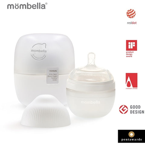 Mombella - Biberon Anticolici Mombella Breast-Like cu Tetina S Flux Lent, 100% Silicon, 120 ml Ivory