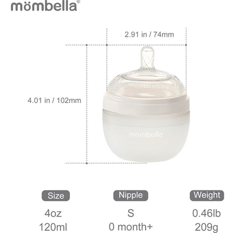 Mombella - Biberon Anticolici Mombella Breast-Like cu Tetina S Flux Lent, 100% Silicon, 120 ml Ivory