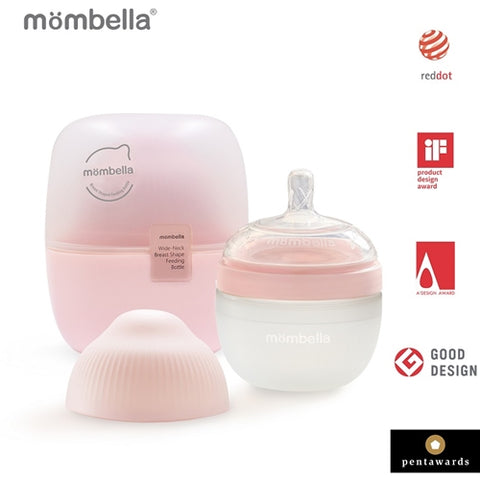 Mombella - Biberon Anticolici Mombella Breast-Like cu Tetina S Flux Lent, 100% Silicon, 120 ml, Old Roze