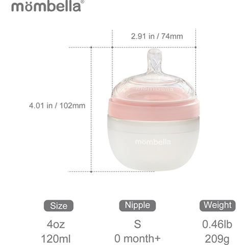 Mombella - Biberon Anticolici Mombella Breast-Like cu Tetina S Flux Lent, 100% Silicon, 120 ml, Old Roze