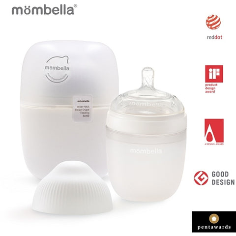 Mombella - Biberon Anticolici Mombella Breast-Like cu Tetina M flux mediu, 100% Silicon,210 ml Ivory