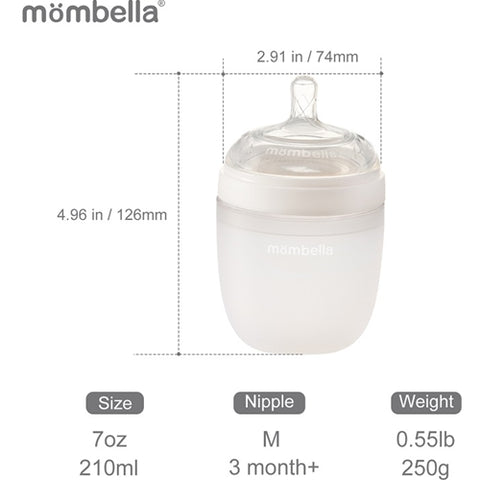 Mombella - Biberon Anticolici Mombella Breast-Like cu Tetina M flux mediu, 100% Silicon,210 ml Ivory