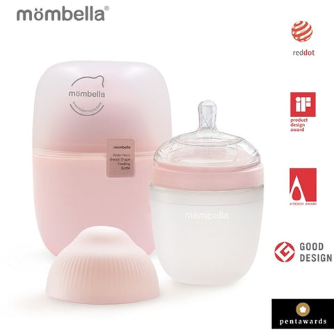 Mombella - Biberon Anticolici Mombella Breast-Like cu Tetina M flux mediu, 100% Silicon, 210 ml Old Roze