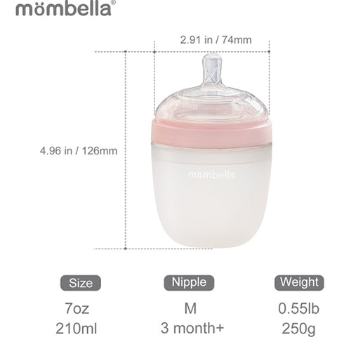 Mombella - Biberon Anticolici Mombella Breast-Like cu Tetina M flux mediu, 100% Silicon, 210 ml Old Roze