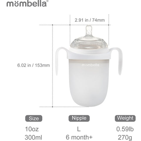 Mombella - Biberon Anticolici Mombella Breast-Like cu Tetina 360° XL Flux Consistent, 100% Silicon, 300 ml Ivory