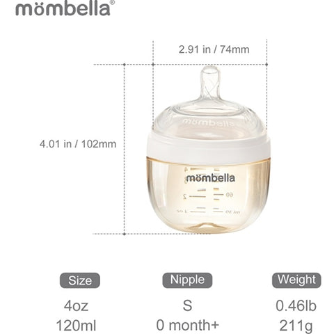 Mombella - Biberon Anticolici Mombella Breast-Like, cu Tetina S flux lent, PPSU, 120 ml Ivory