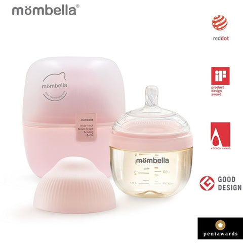 Mombella - Biberon Anticolici Mombella Breast-Like, cu Tetina S flux lent, PPSU, 120 ml Old Roze