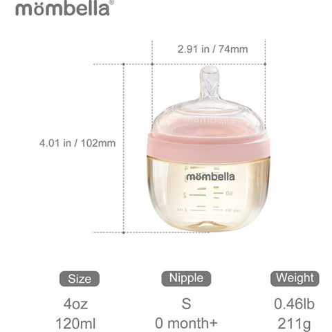 Mombella - Biberon Anticolici Mombella Breast-Like, cu Tetina S flux lent, PPSU, 120 ml Old Roze