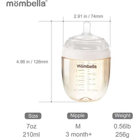 Mombella - Biberon Anticolici Mombella Breast-Like cu Tetina M flux mediu,PPSU, 210 ml Ivory