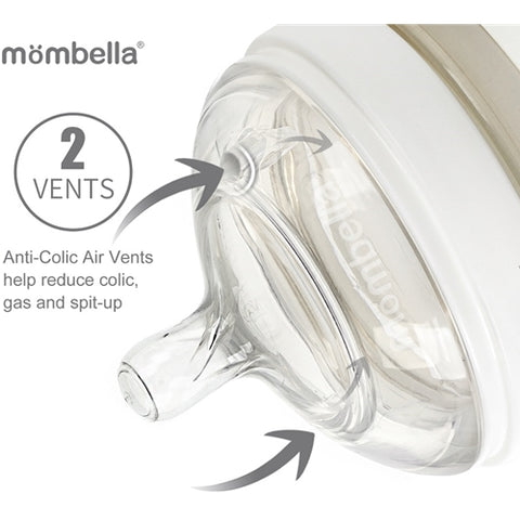 Mombella - Biberon Anticolici Mombella Breast-Like cu Tetina M flux mediu,PPSU, 210 ml Ivory