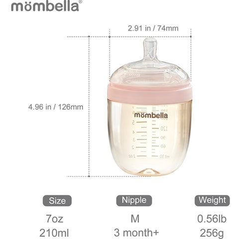 Mombella - Biberon Anticolici Mombella Breast-Like cu Tetina M flux mediu,PPSU, 210 ml Old Roze