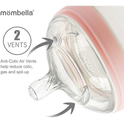 Mombella - Biberon Anticolici Mombella Breast-Like cu Tetina 360° XL Flux Consistent, PPSU, 300 ml Old Roze