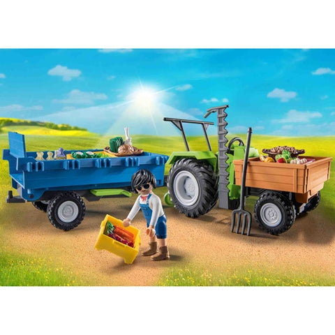 Playmobil  - Set de Constructie Playmobil Tractor Cu Remorca Si Muncitor